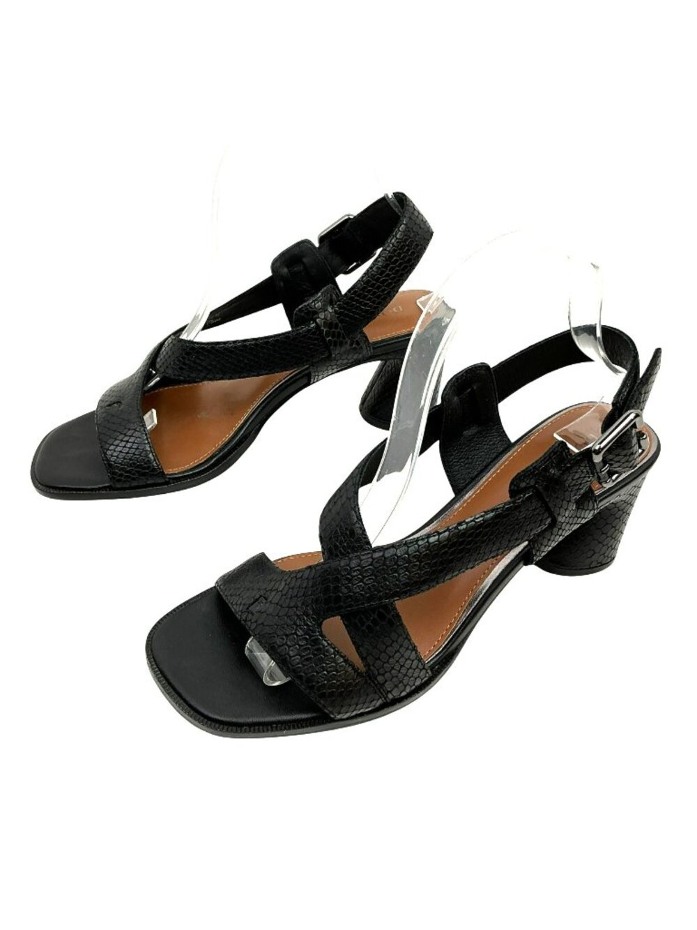 Donald Pliner Vlora Asymmetrical Block Heel Snake-Embossed Leather Heeled Sandal